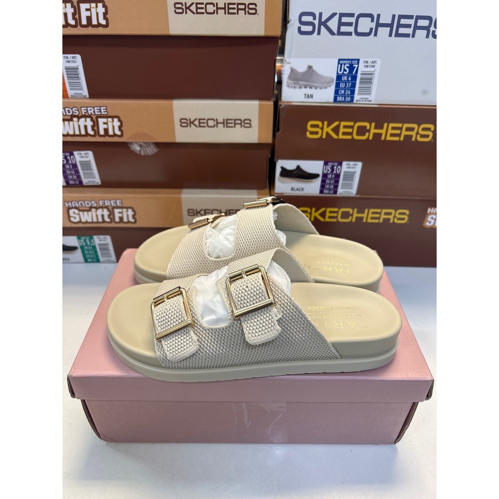 Taryn Rose Yaron Slide Sandals Women 7 Off White Knit Buckle Comfort 0648